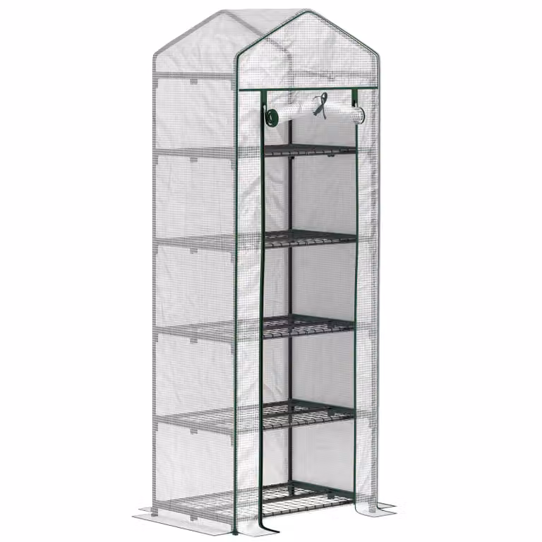 Outsunny Foliekas voor bloemen en groenten met 5 niveaus, wit, H x B x D: 193 x 69 x 49 cm