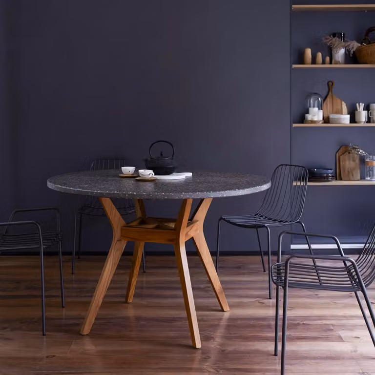 Tikamoon Ronde Eettafel voor 6 personen van Massief Teak en Terrazzo - Bruin/Grijs - B: 120 cm, H: 79 cm