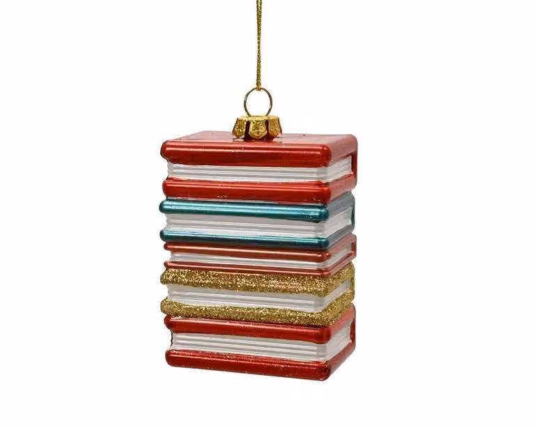 Kersthanger Boeken Stapel Multicolour en Rood