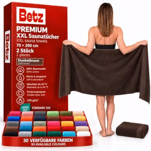 Betz Saunadoeken 2 stuks XXL Donkerbruin 100% Katoen Breedte: 70 cm, Lengte: 200 cm