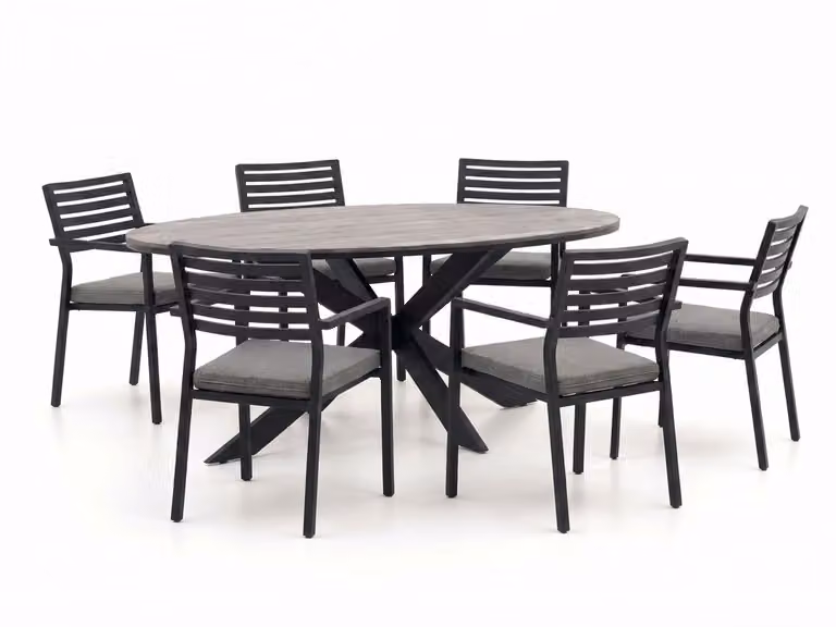 Bellagio Diningset voor 6 personen, Grijs, Modern en Stapelbaar Tuinmeubilair van Polywood