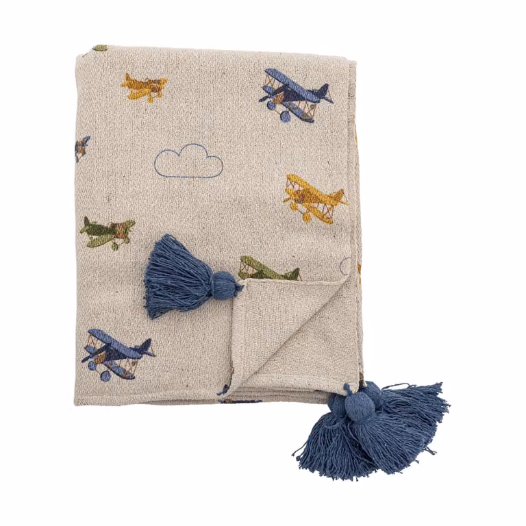 Bloomingville Plane plaid beige katoen B/D: 130 x 160 cm