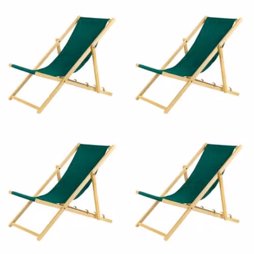BAS Set van 4 inklapbare houten ligstoelen, groen