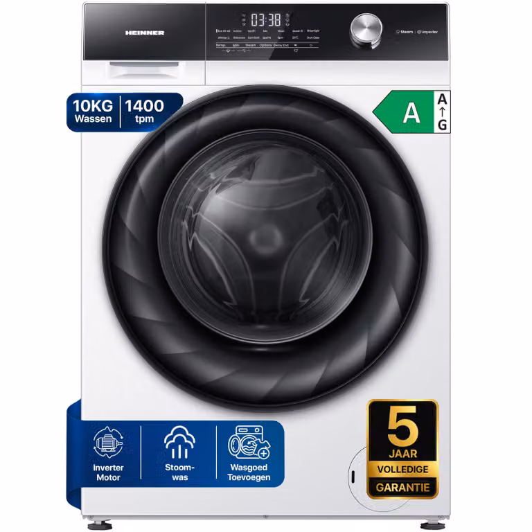 Heinner HWM-H1014IVK Voorlader Wasmachine 10 kg, 1400 tpm, Inverter, Wit