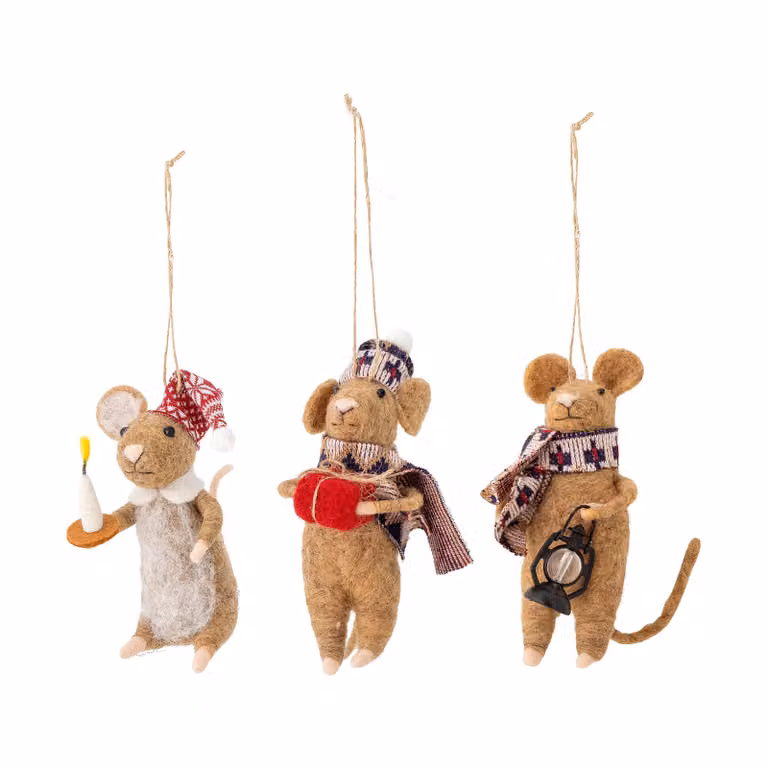 Bloomingville Peo kerstornament muis 3-delig Bruin
