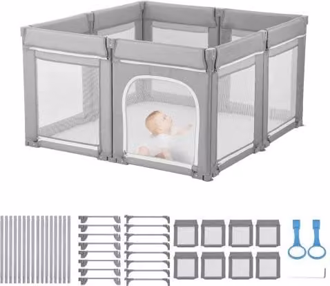 VEVOR Baby Playpen, Grijs, B/D/H: 127 x 127 x 69,5 cm