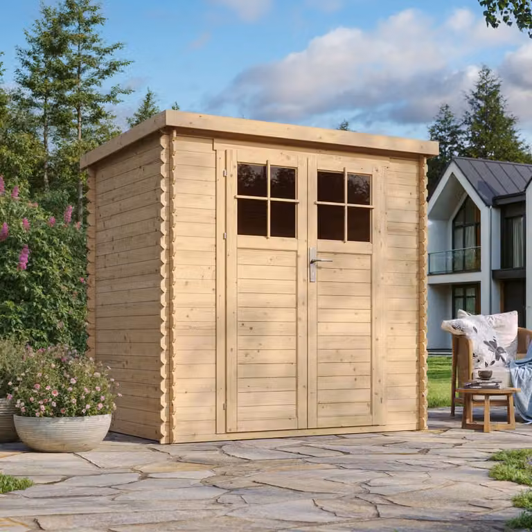 Timbela M311F Houten Tuinhuis met Afsluitbare Deuren, Breedte: 142 cm, Diepte: 204 cm, Hoogte: 200 cm
