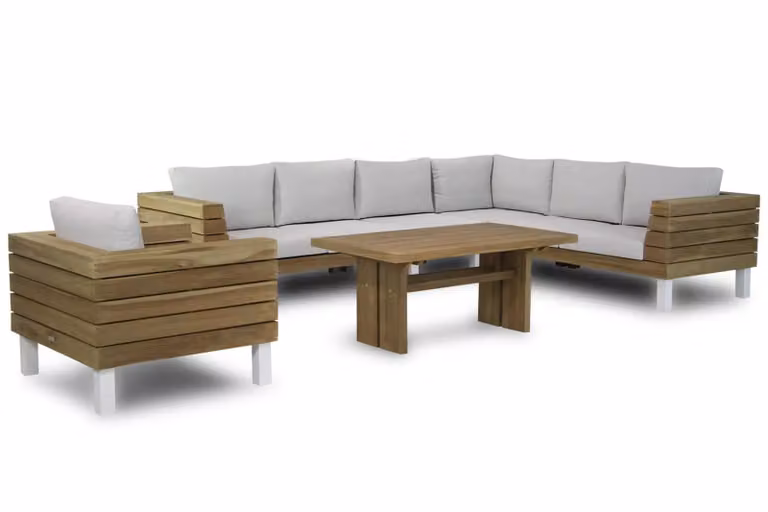 Lifestyle Garden Furniture Seashore/Brighton hoekbank van teak met beige kussens, 140 cm
