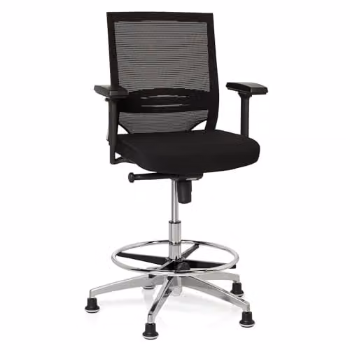 hjh OFFICE Top Work 77 657550 Ergonomische bureaustoel met voetensteun, zwart, stof/net