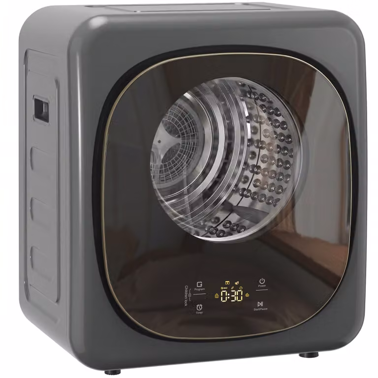 HOMCOM Wasdroger 4 kg, compact ontwerp met 5 modi en timer, Grijs+Zwart