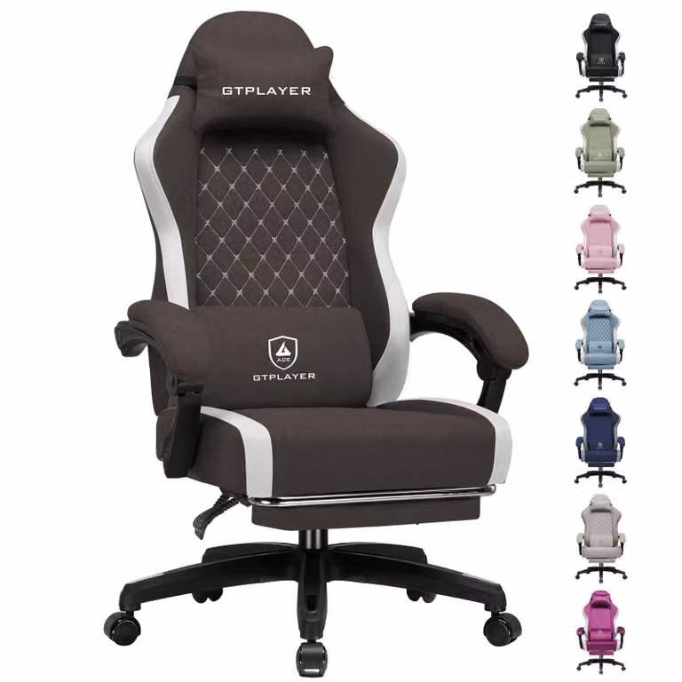 GTPLAYER Gaming Stoel, ergonomische computerstoel met voetsteun, bruin