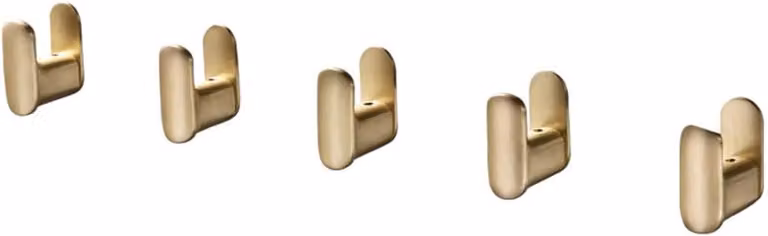 Set van 5 Wandkapstokken van Massief Messing in Geborsteld Goud