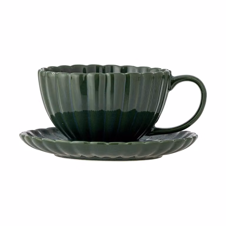 Bloomingville Latina set van 6 kopjes met schotels groen, 22 cl