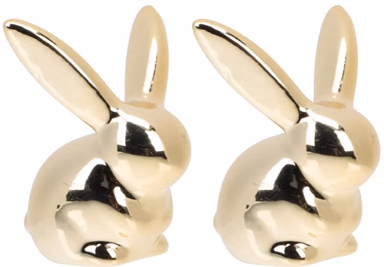 Set van 2 gouden keramische konijnenfiguren voor paasdecoratie op tafel