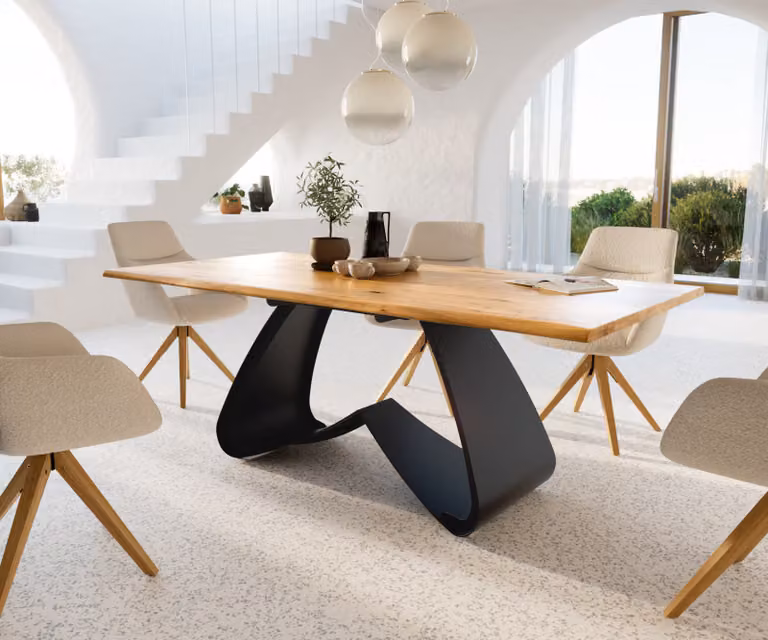 DELIFE Eetkamertafel Edge met Live-Edge eiken en zwart metalen W-frame, 200 x 100 x 72,5 cm