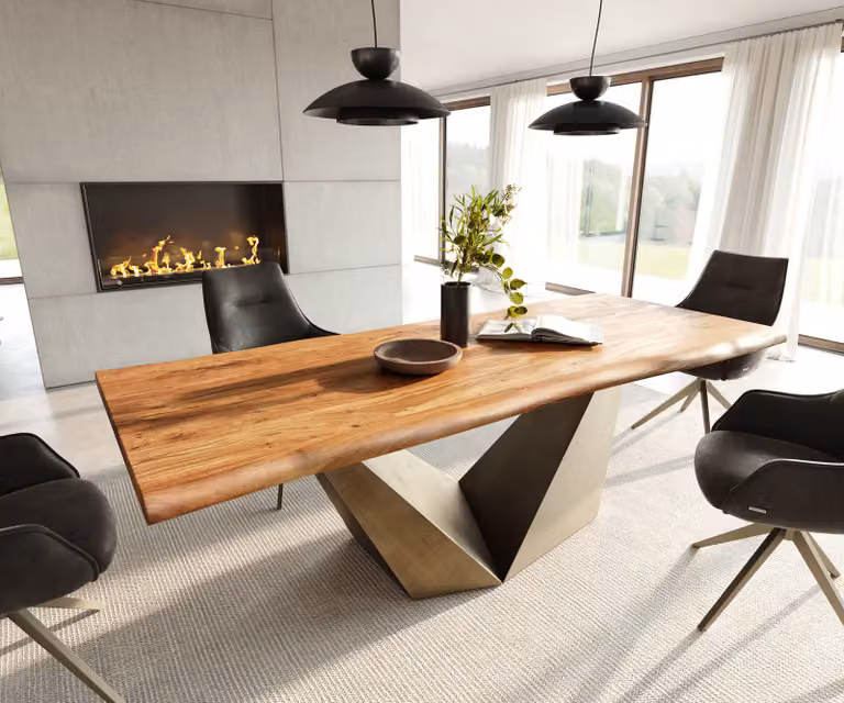 DELIFE Eettafel Edge 240 x 100 cm Acacia Natuur Prisma Metaal Goud Live-Edge