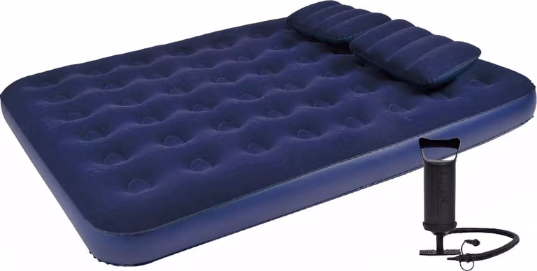 Blauw opblaasbaar luchtbed voor 2 personen inclusief handluchtpomp en 2 kussens, B/D/H: 203 x 152 x 22 cm