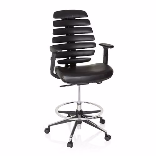hjh OFFICE Ergo Line II Work Counterstoel - Zwart Kunstleer - In hoogte verstelbaar met voetring