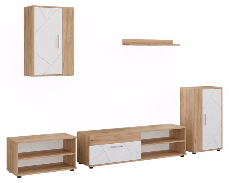 Vicco Berno Woonwand Goudkleurig Eiken/Wit, Set van 5 stuks, Model 59211