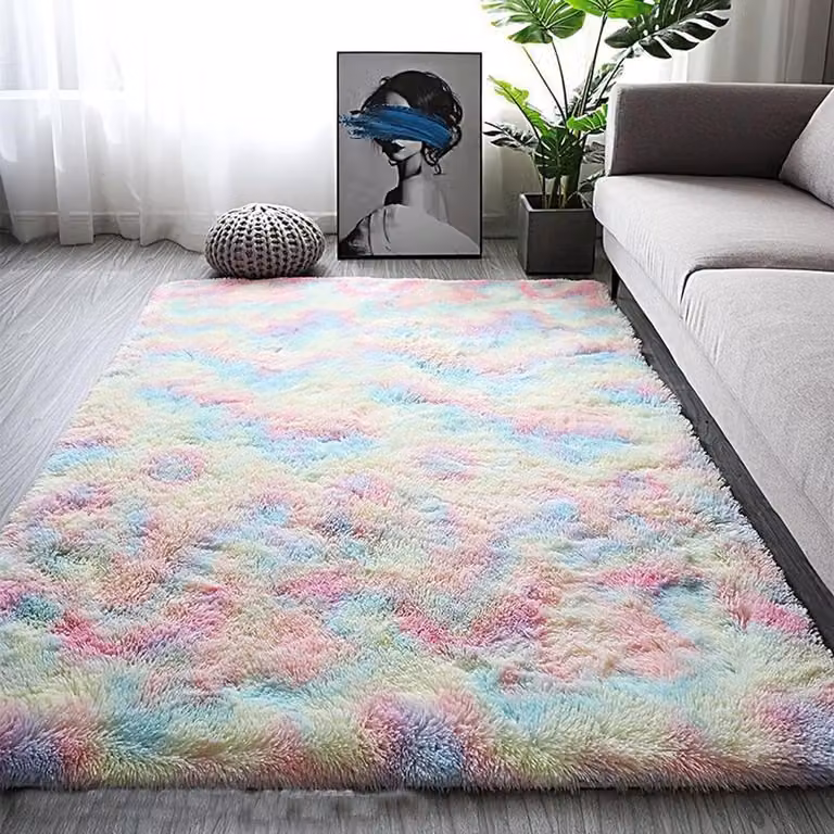 Veelkleurig Hoogpolig Shaggy Vloerkleed van Polyester voor Woonkamer of Slaapkamer - 130 x 160 cm