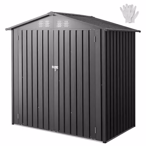 VEVOR Metalen tuinhuis met puntdak en afsluitbare deuren, B/D/H: 186 x 121 x 184,1 cm