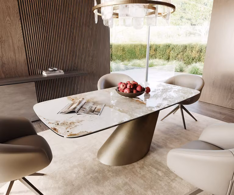 DELIFE Eettafel Edge Boot, Keramiek, Minas Melange Wit-Beige, B/D/H: 200 x 100 x 76 cm, Goud