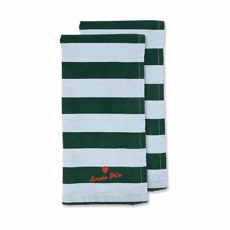 Byon Love theedoek 2-pack Groen-lichtblauw 50 x 70 cm