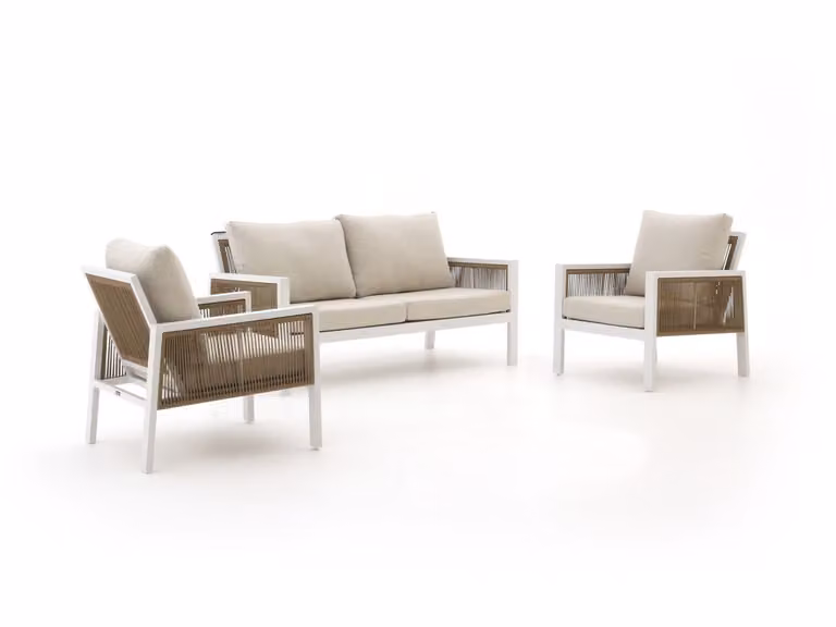 Manifesto Furniture Loungeset voor 4 personen met wit en beige kussens en aluminium frame