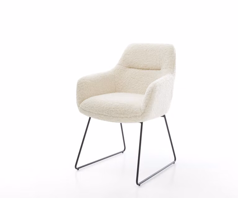 DELIFE Eetkamerstoel Pejo-Flex beige teddy boucle met zwart slipframe en pocketveer