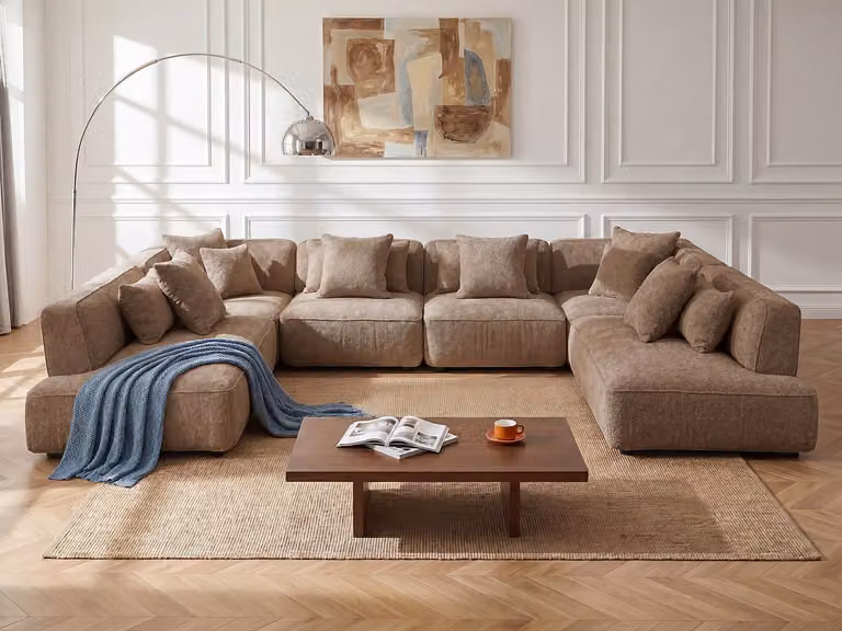 Maison Céphy LELACO Modulaire Panoramische Hoekbank in Taupe Boucléstof