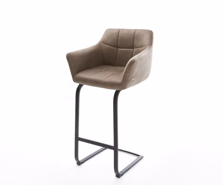 DELIFE Barstoel Yulo-Flex met armleun en cantilever onderstel in beige velvet en zwart metaal