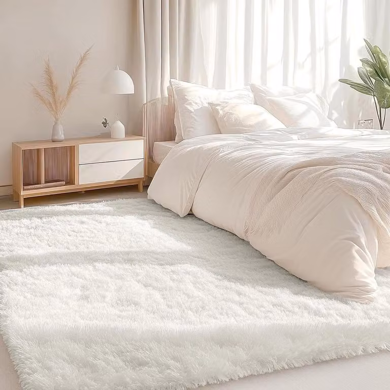 Wit Shaggy Vloerkleed met Antislip onderkant - Abstract Tapijt van Polyester - 80 x 120 cm