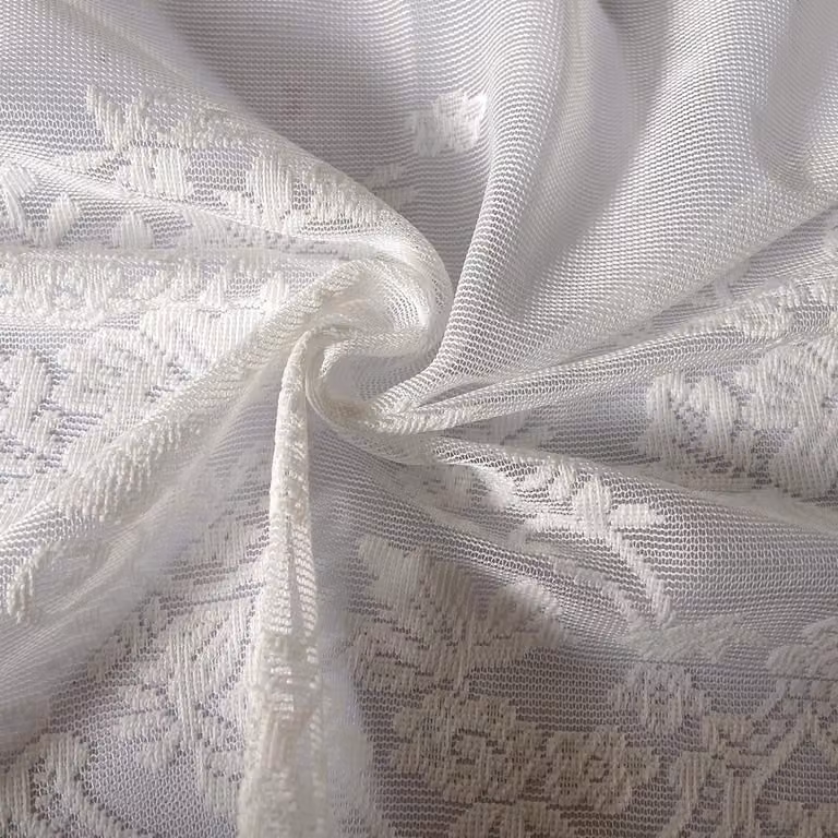 Transparant keukengordijn met bloemendessin in wit polyester, B: 120 cm, H: 100 cm