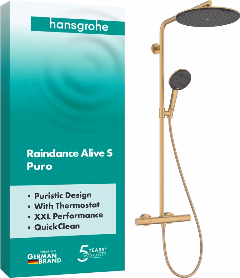 Hansgrohe Raindance Alive S Puro douchekolom 300 met 1 straal en Ecostat Element, geborsteld brons