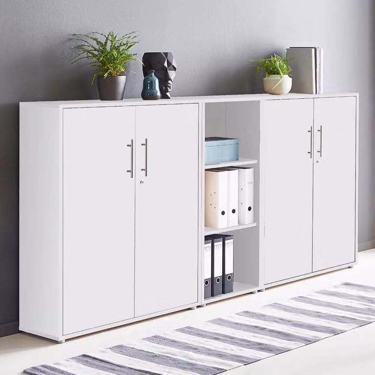 home24 Kastenset 3-delig wit mat, Breedte: 114 cm