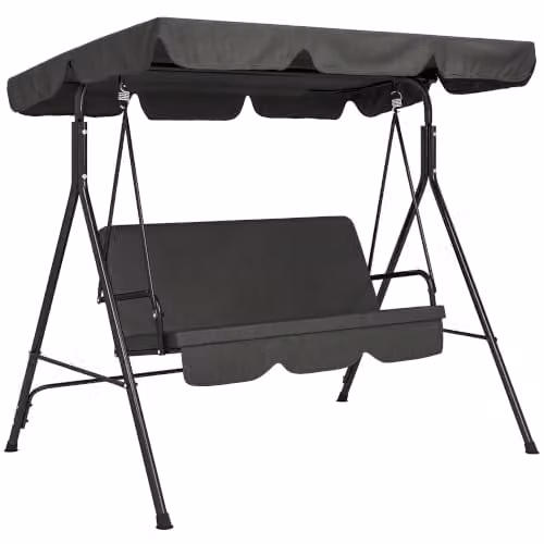 Outsunny Hollywoodschommel 3-zits tuinschommel met dak, zwart, B/D/H: 172 x 110 x 152 cm