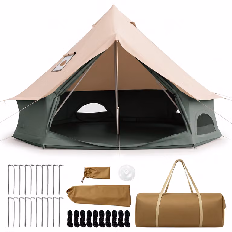Costway Koepeltent met Ovenopening voor 2-4 Personen, Beige en Groen, 310 cm