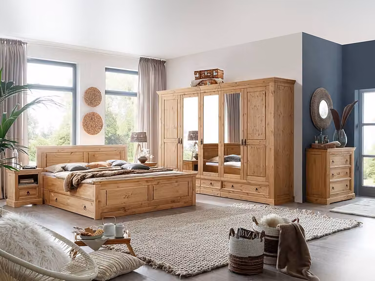home24 Slaapkamerset van massief hout, 4-delig, Bruin