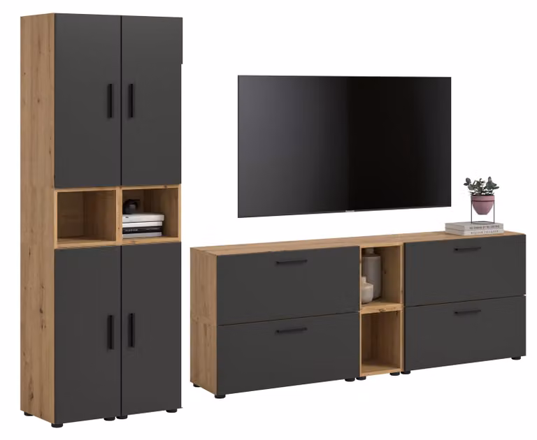 Wooncombinatie Xonox THE ONE in imitatie eikenhout Artisan Oak en Smoke Green, B: 259 cm, H: 182 cm, D: 34 cm