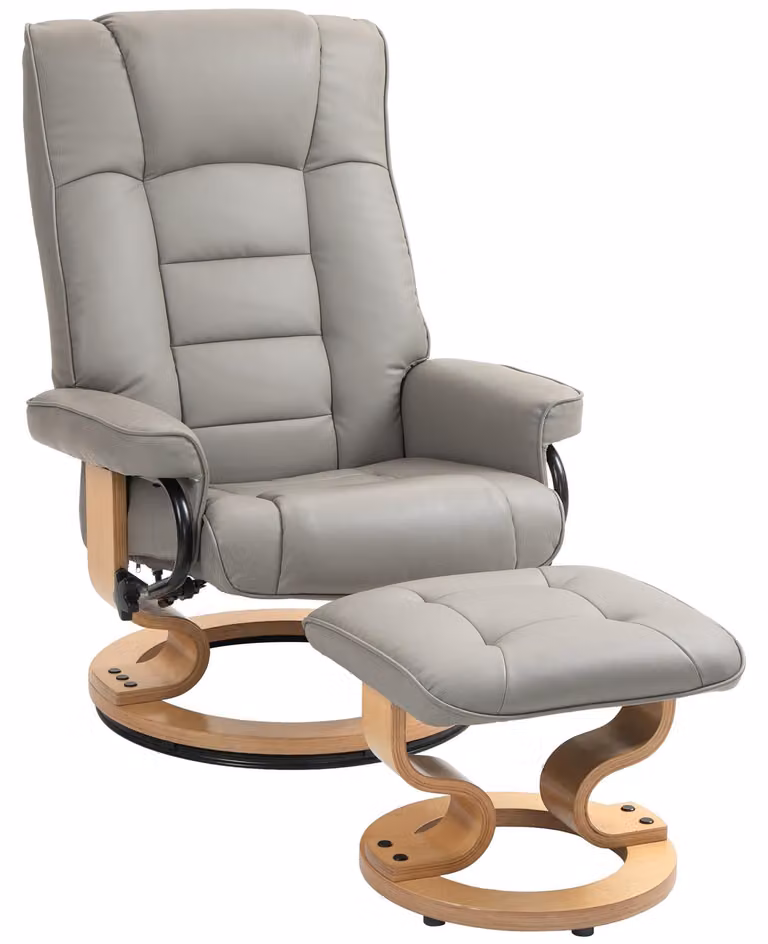 HOMCOM Relaxfauteuil met voetenbank, draaibare tv-stoel met ligfunctie, grijs kunstleer