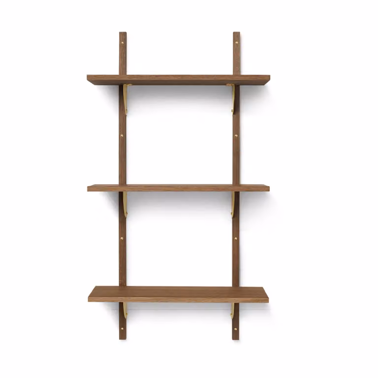 Ferm Living Sector plank triple narrow wand aan de muur, Smoked Oak en messing