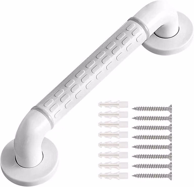 Antislip wandbeugel met extra grip voor badkamer en toilet, RVS en nylon, wit, 35 cm