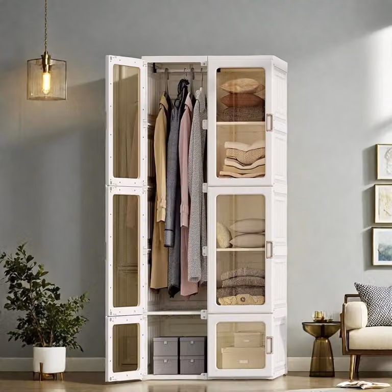 Modulaire Opbergkast met Transparante Glazen Deuren - Wit - B/D/H: 69 x 50 x 170 cm