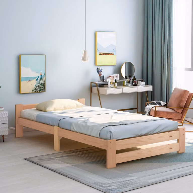 Massief houten tatamibed voor volwassenen met hoofdeinde en lattenbodem, houtkleur, B/D: 90 x 200 cm