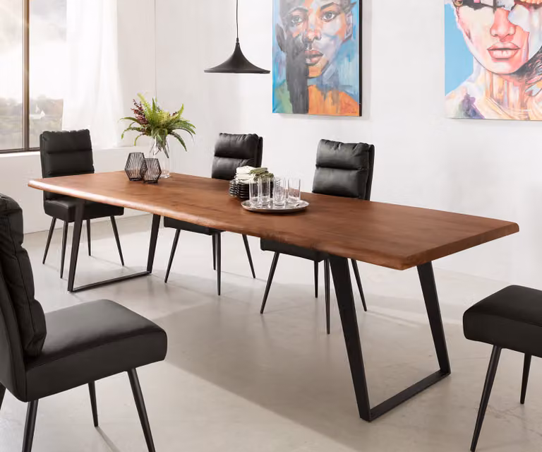 DELIFE Eettafel Edge Live-Edge Acacia en Metaal, Bruin/Zwart, B: 300 cm, D: 100 cm, H: 76,5 cm