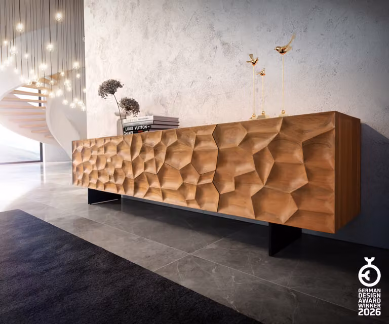 DELIFE Tv-meubel Solu, Acacia hout en Metaal, Bruin, Breedte: 220 cm, Diepte: 55 cm, Hoogte: 35 cm
