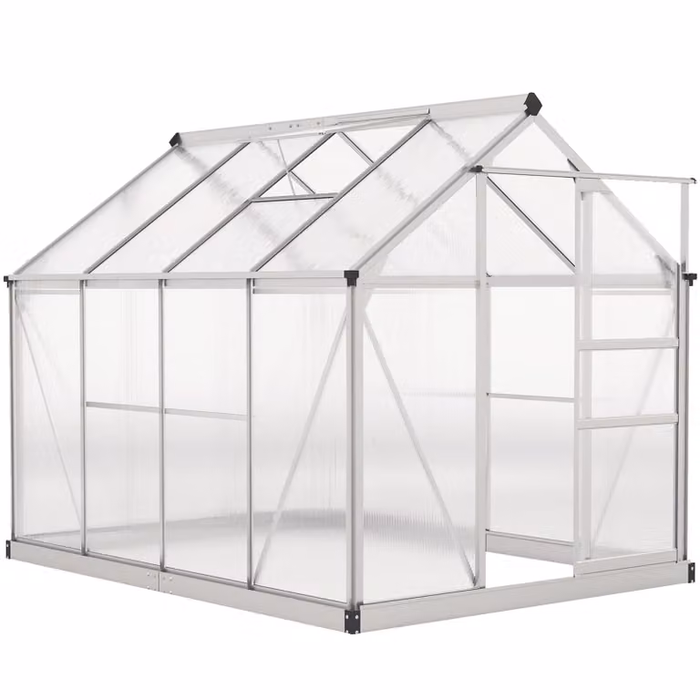 Outsunny Kweekkas met dakvenster en schuifdeur, Transparant, Polycarbonaat en Aluminium, B/D/H: 252 x 190 x 201 cm