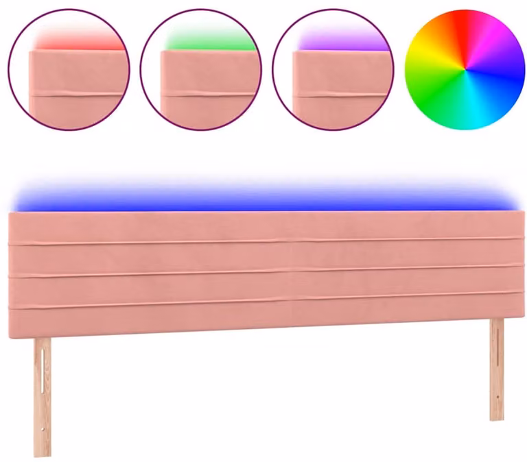 vidaXL Hoofdbord met LED en USB-oplaadpoort, Fluweel, Roze, B/H: 200 x 78/88 x 5 cm