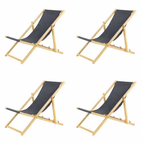 BAS Set van 4 inklapbare houten ligstoelen, grijs