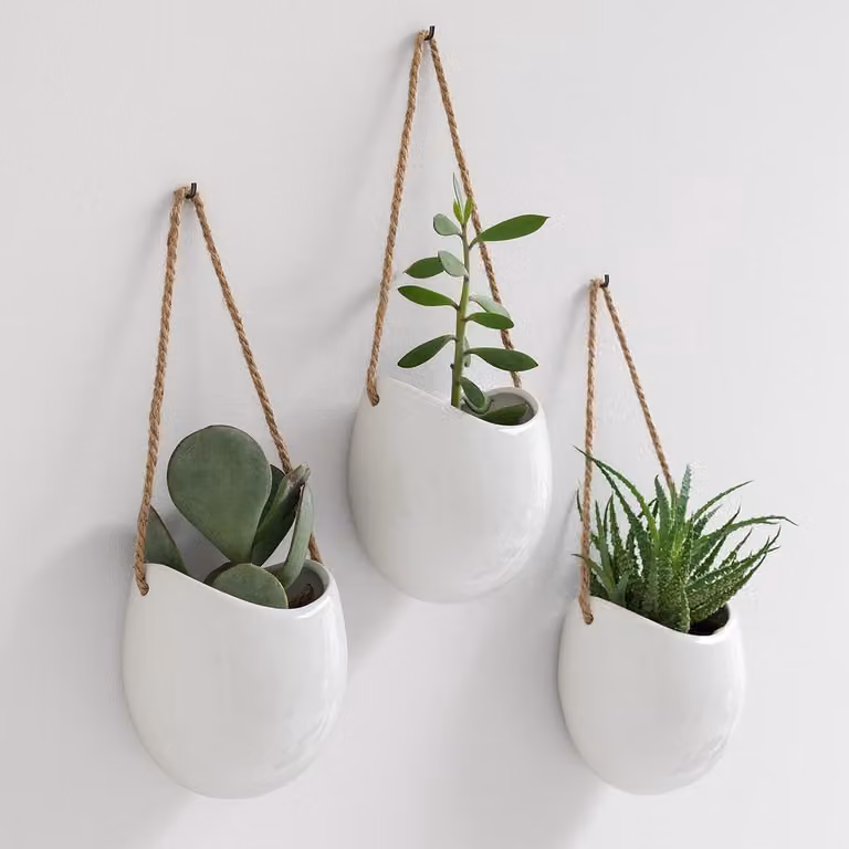 WNHB Hangende Wandplantenbakken Set van 3 - Wit Keramische Plantenpotten voor Binnen en Buiten